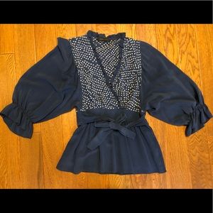 BCBG navy flowy top with waist tie - XXS